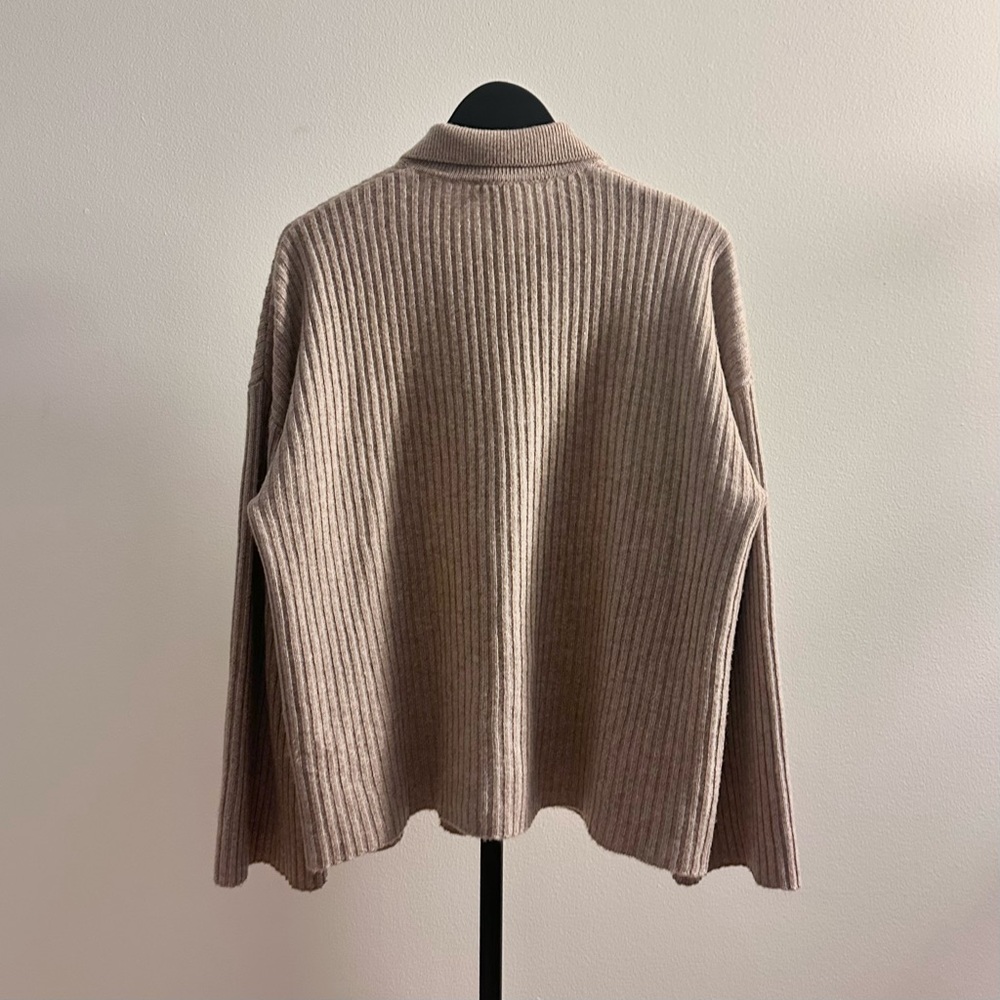 Reformation Ribbed Button-Up Cardigan in Taupe - Picture 2 of 5
